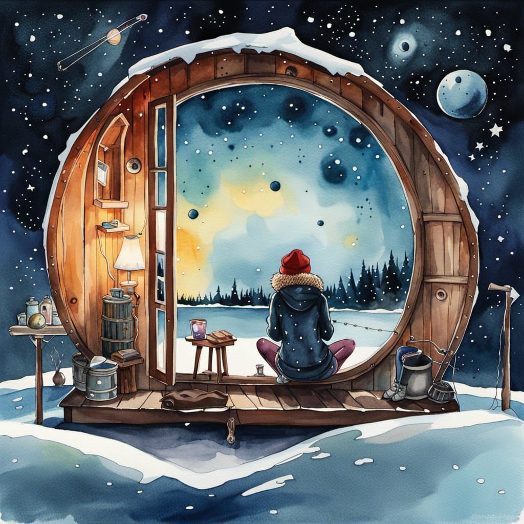 Watercolor Ice Cabin Reveals Starry Cosmos