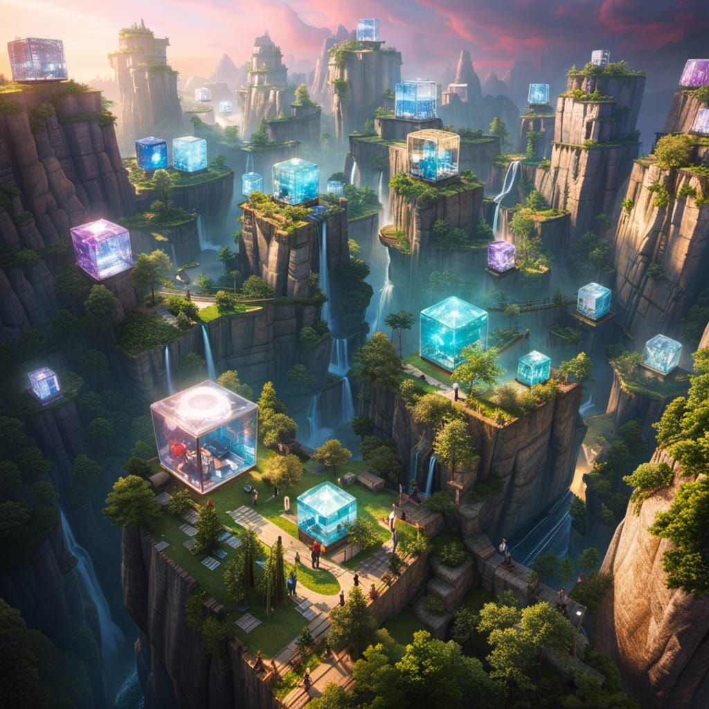 Surreal Glass Cube Houses in Cinematic Style