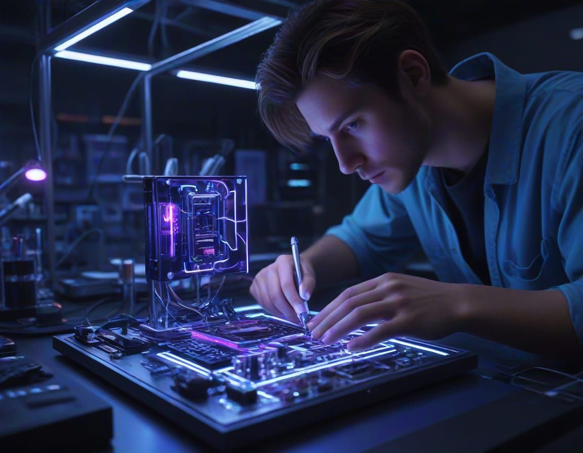 Futuristic Lab Device Prototype in Neon Sci-Fi Style