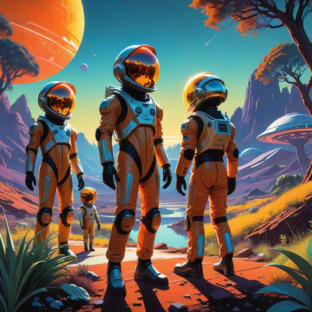 Children in Advanced Space Suits Explore Alien World