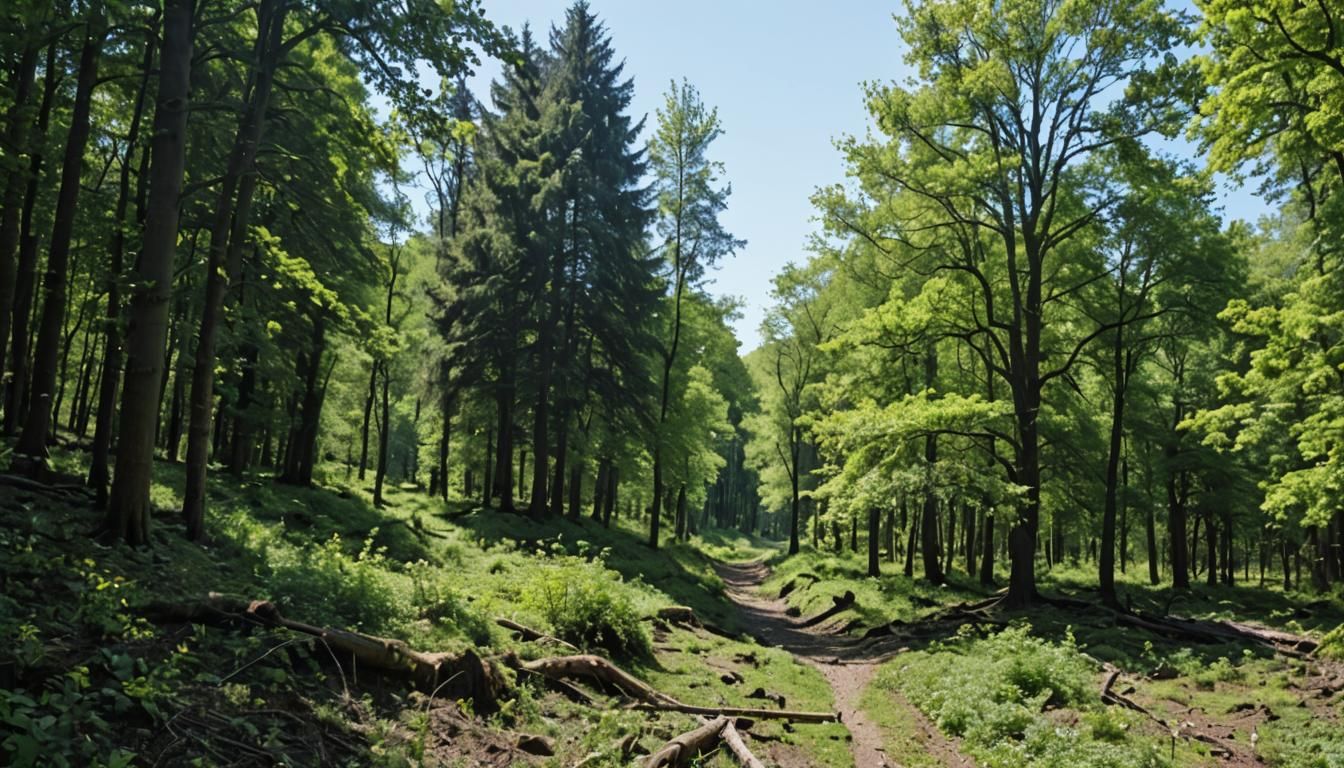 Lush Forest Path in Rugged Realism Style
