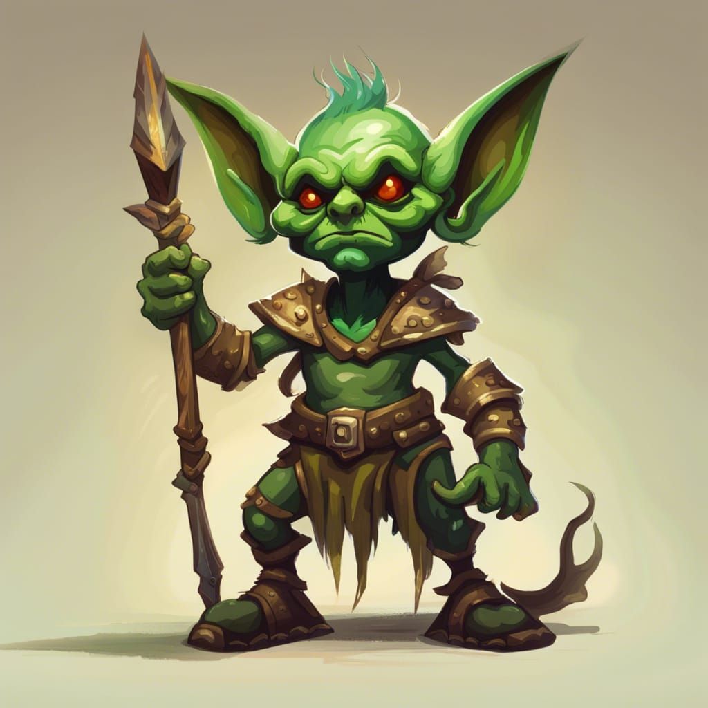Kind Goblin Warrior with Green Hair