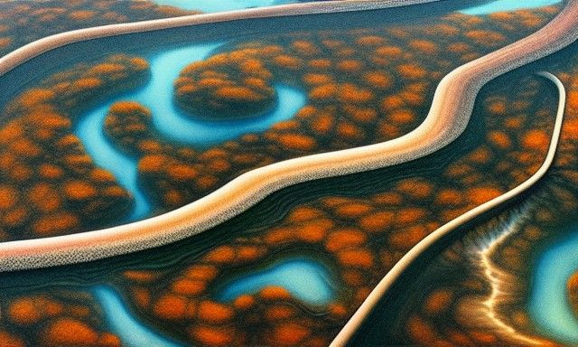 Winding River Delta: Photorealistic Aerial Painting