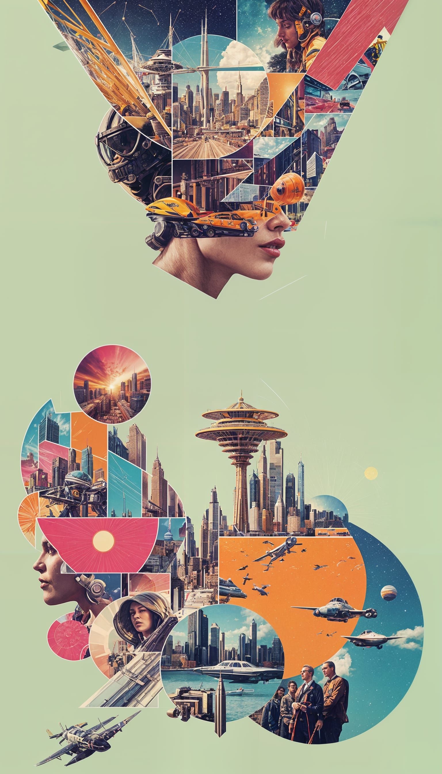 Retro-Futuristic Collage of Photos and Sketches