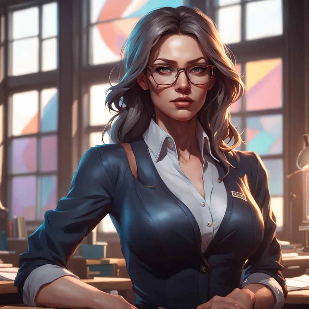 Female Teacher Portrait in Hyperdetailed Digital Art Style