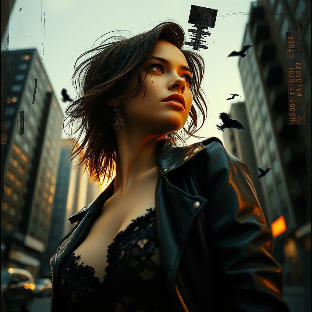 Golden-Eyed Siren in Hypermaximalist Punk Collage