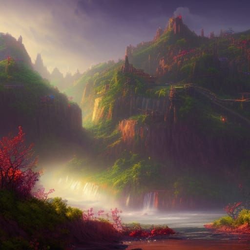 Fantastical Landscape in Detailed Matte Painting Style
