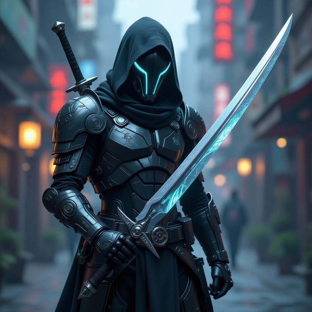 Cyberpunk Alien Knight with Crystal Blade