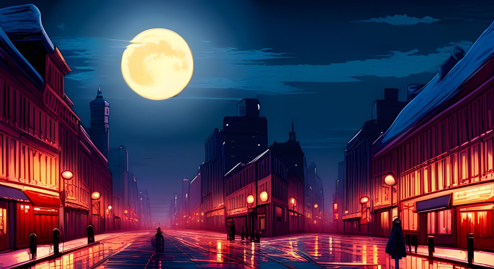 Fantasy Winter Town Avenue Under Starry Sky