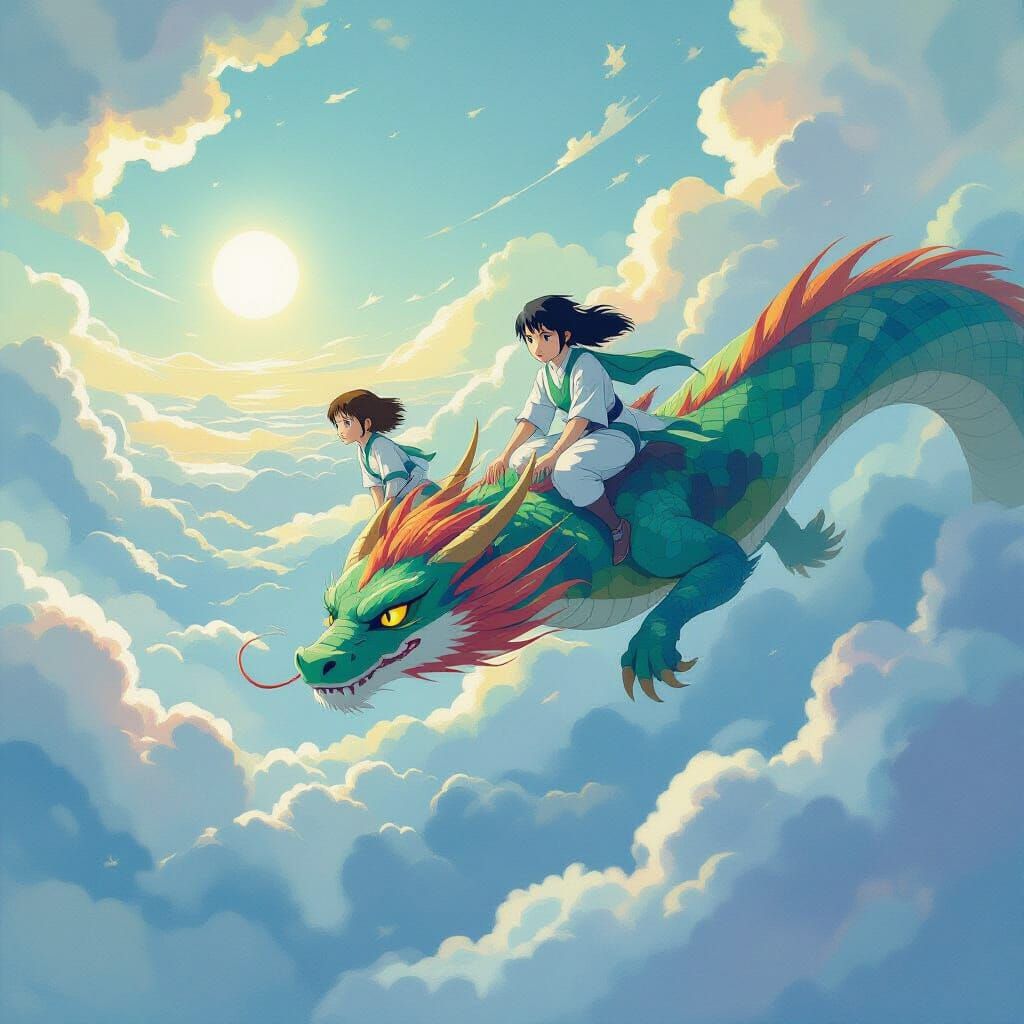 Spirited Away Reimagined Poster: Chihiro & Haku Soar