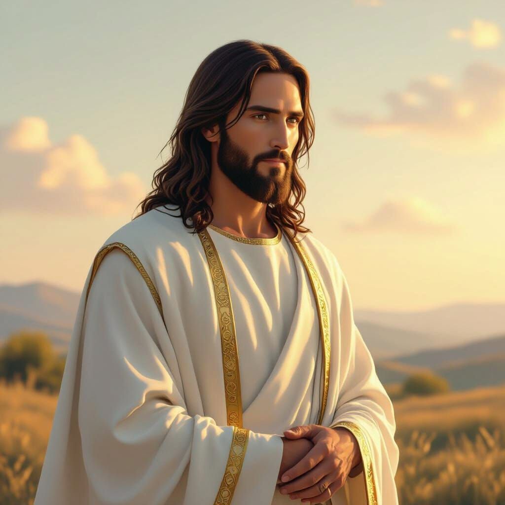 Jesus Christ in Serene Landscape, Digital Painting
