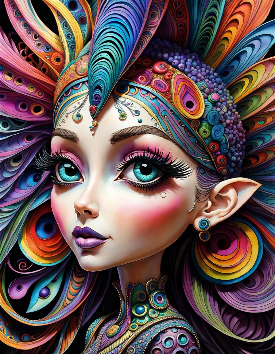 Psychedelic Bobblehead with Zentangle Details