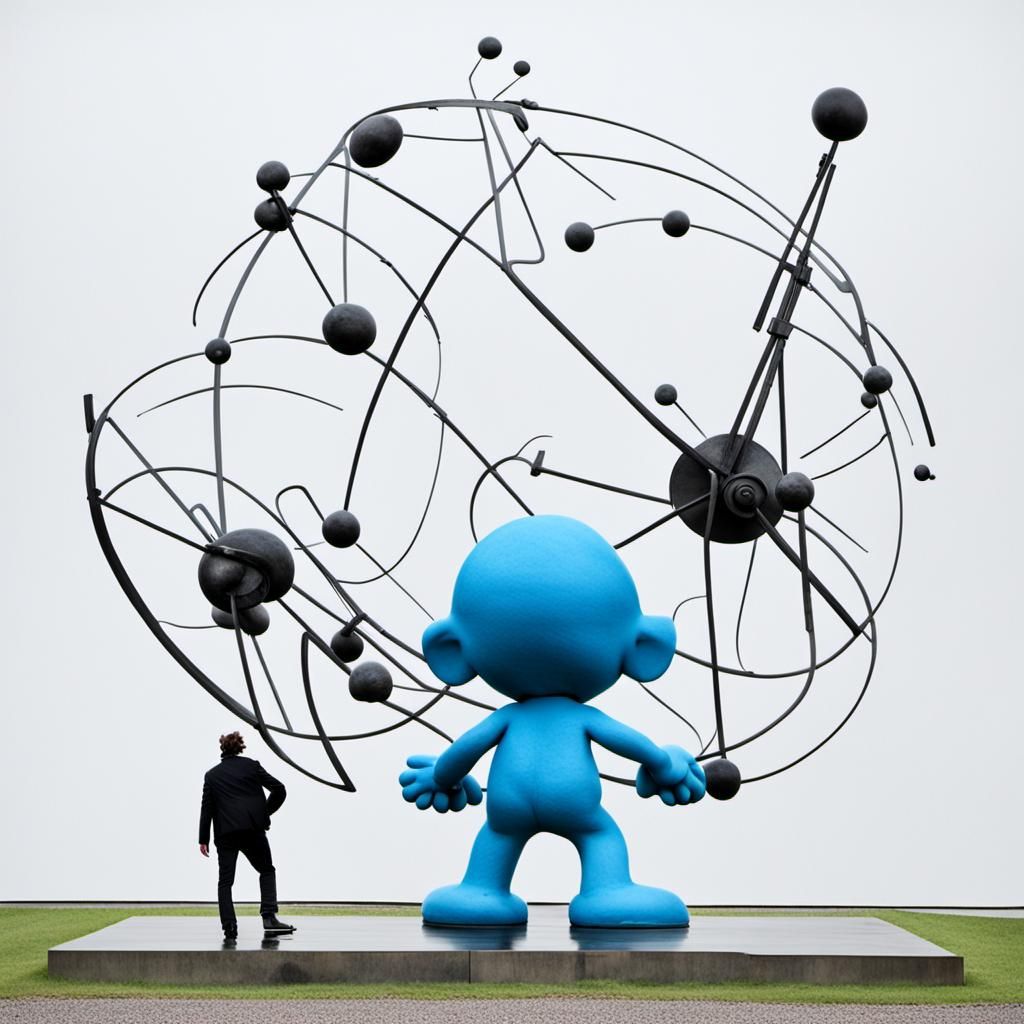 Smurf Contemplates a Tinguely-esque Sculpture