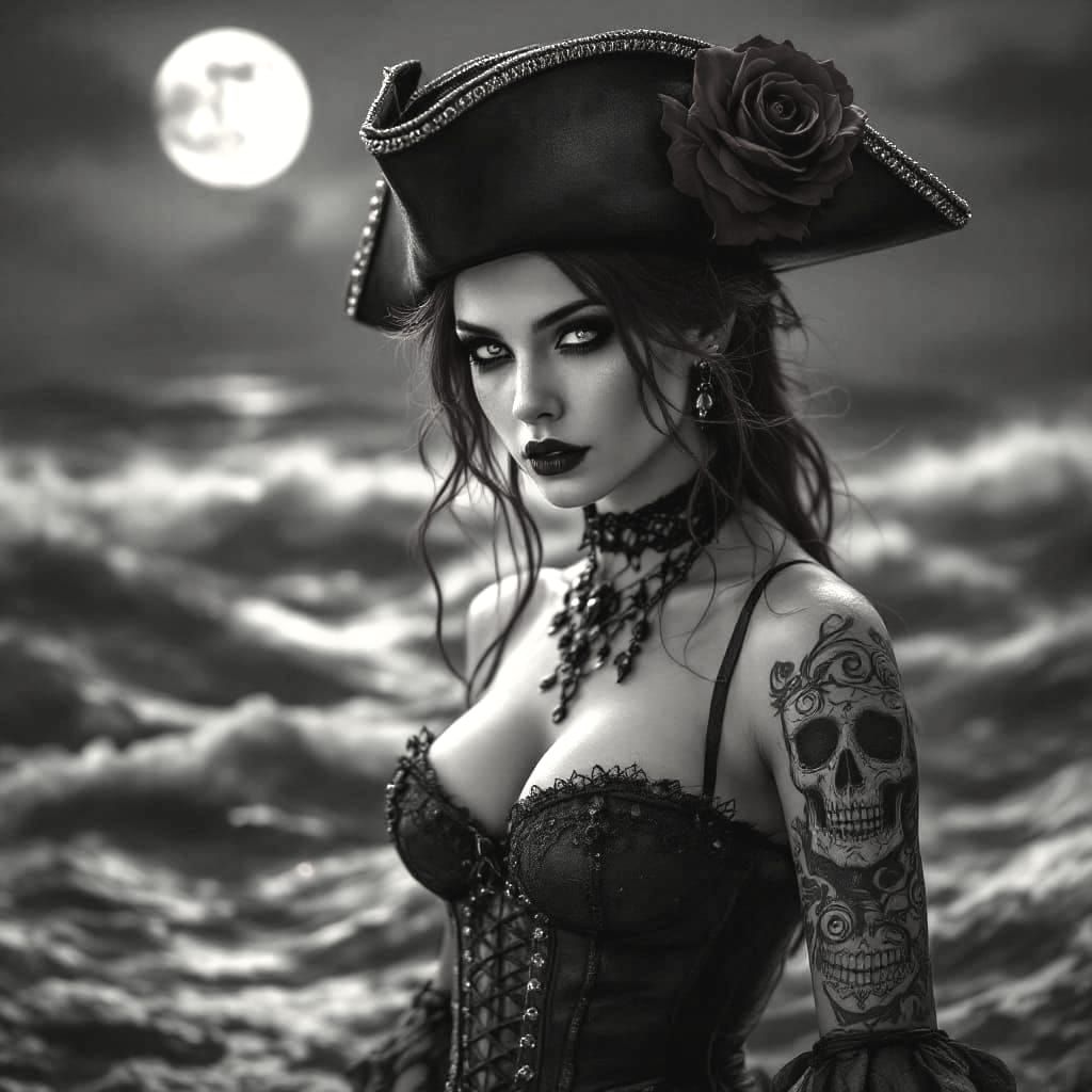 Gothic Pirate Maiden Under the Full Moon