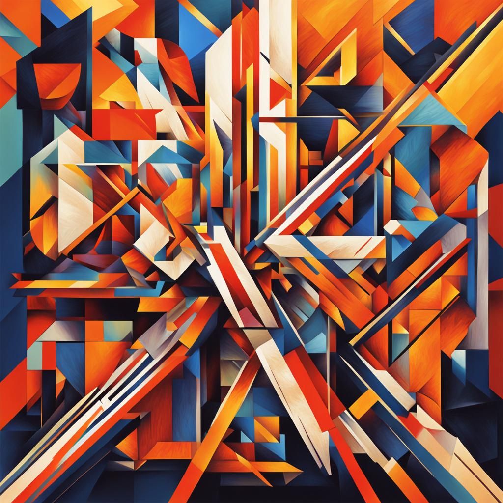 Fiery Flans: A Cubist Art Deco Painting