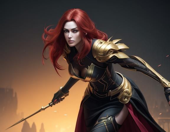 Young girl, tall, slim, sharp fine lines of the face, looks like Voynon Ryder, red straight hair,
Cherry evening dress ...