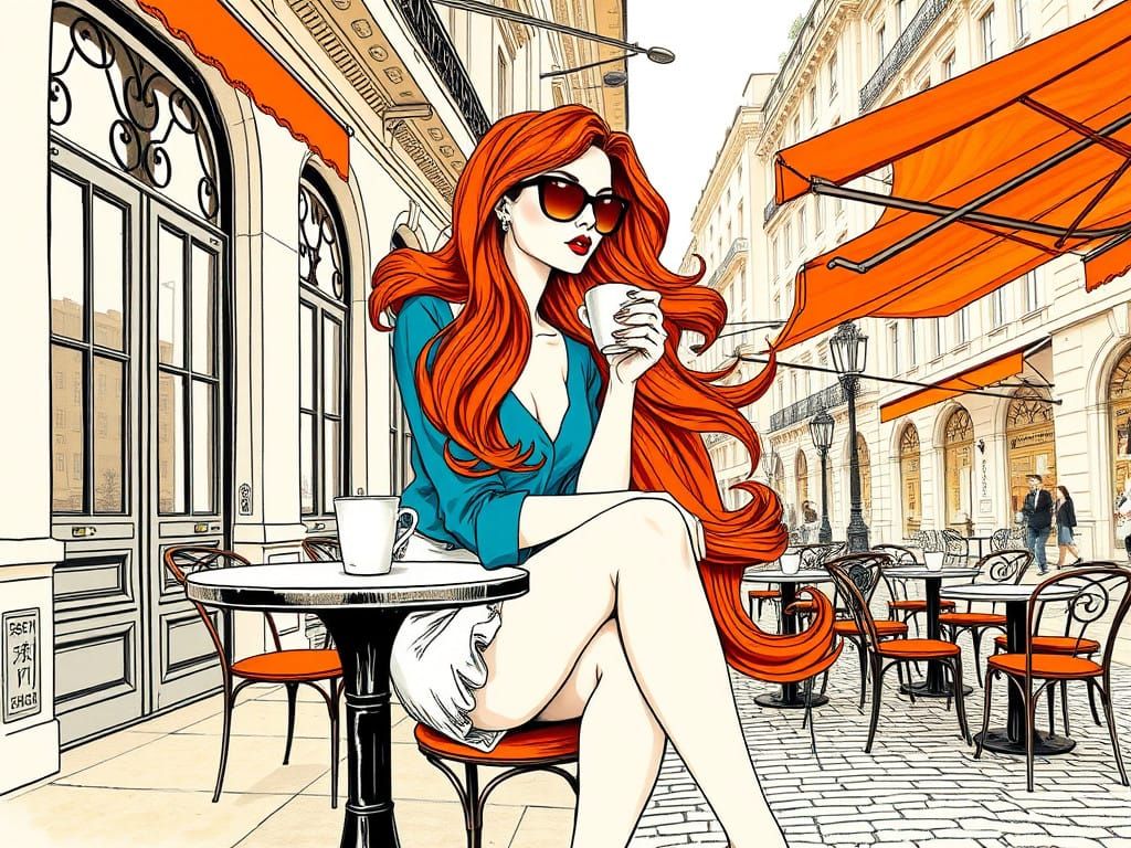 Confident Woman in Urban Café Setting