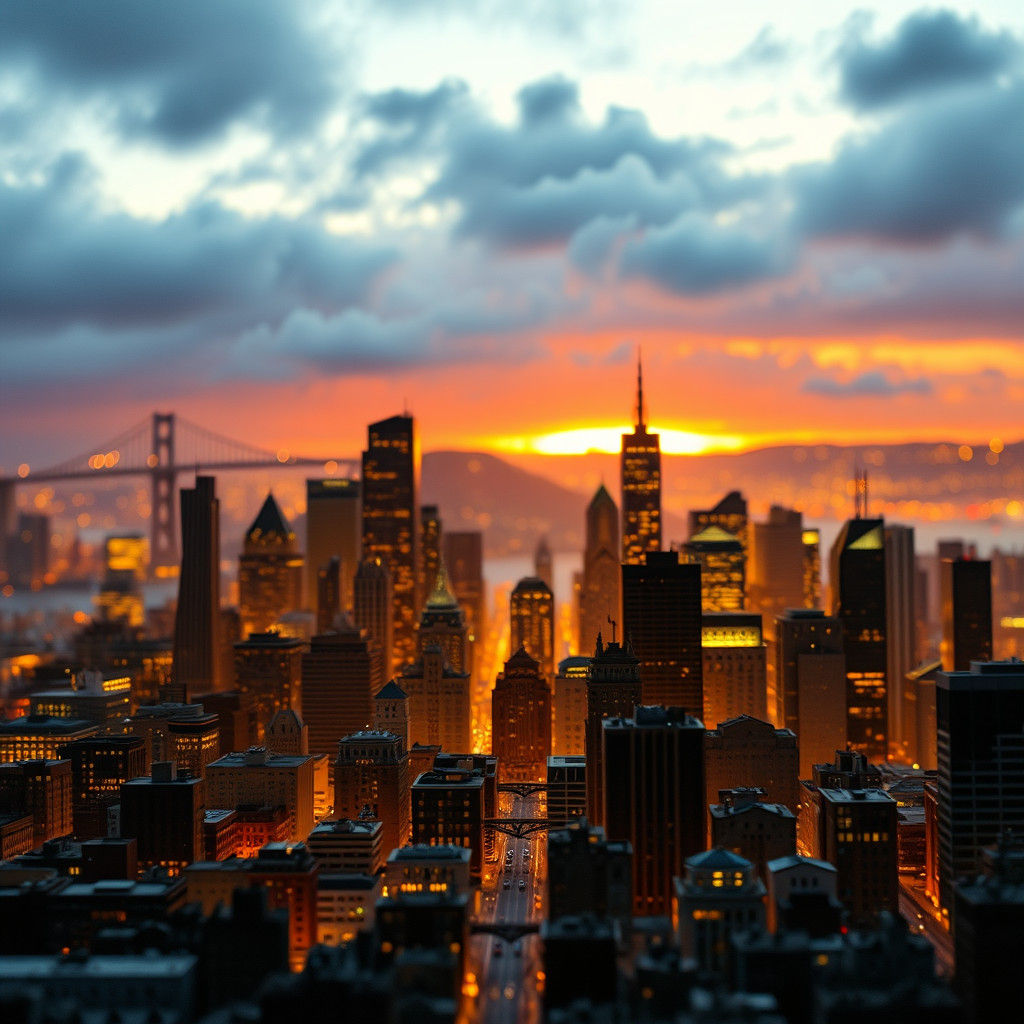 Miniature San Francisco Skyline Shadowbox: Digital Matte Pai...