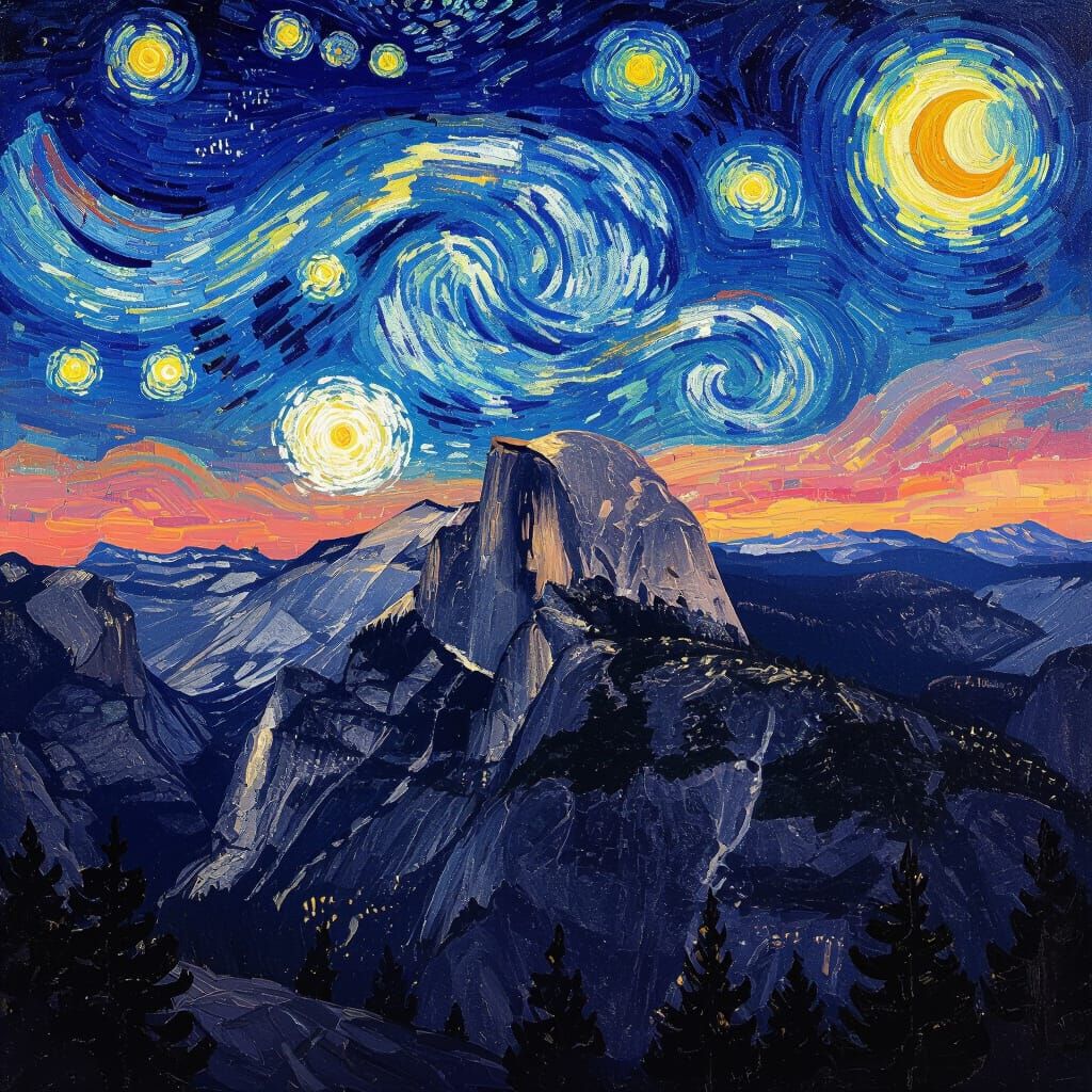 Starry Night Over Half Dome in Yosemite Oil Painting