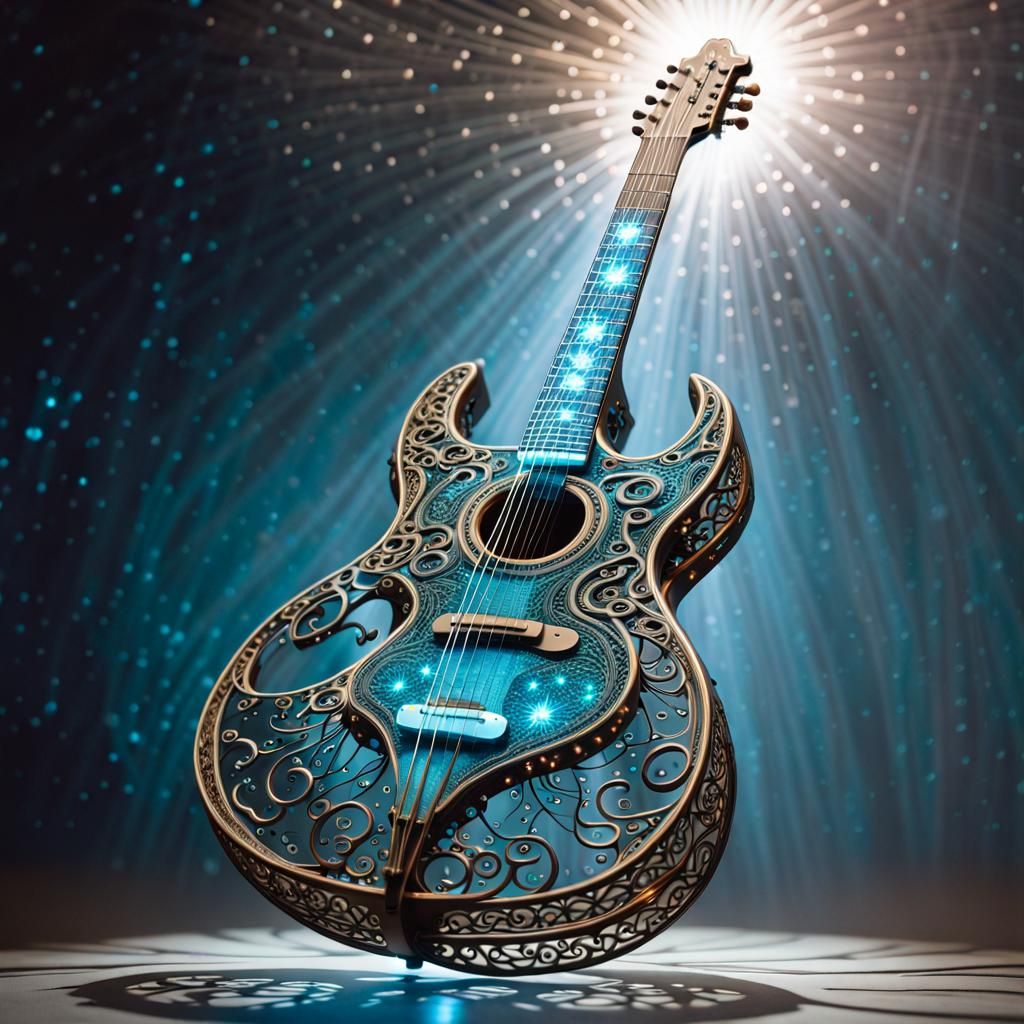 Luminous Celestial Guitar Made of Starlight