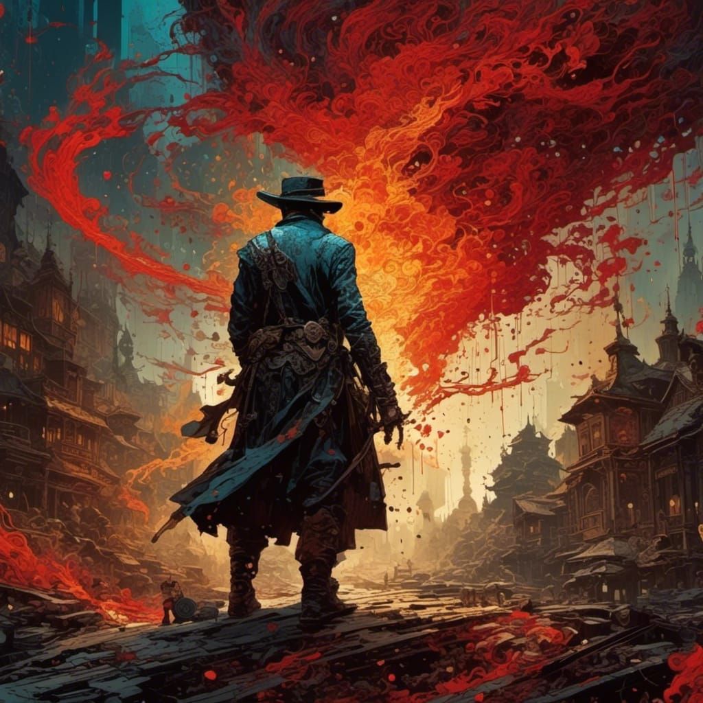 Dark Fantasy Gunslinger in Oil Painting Style