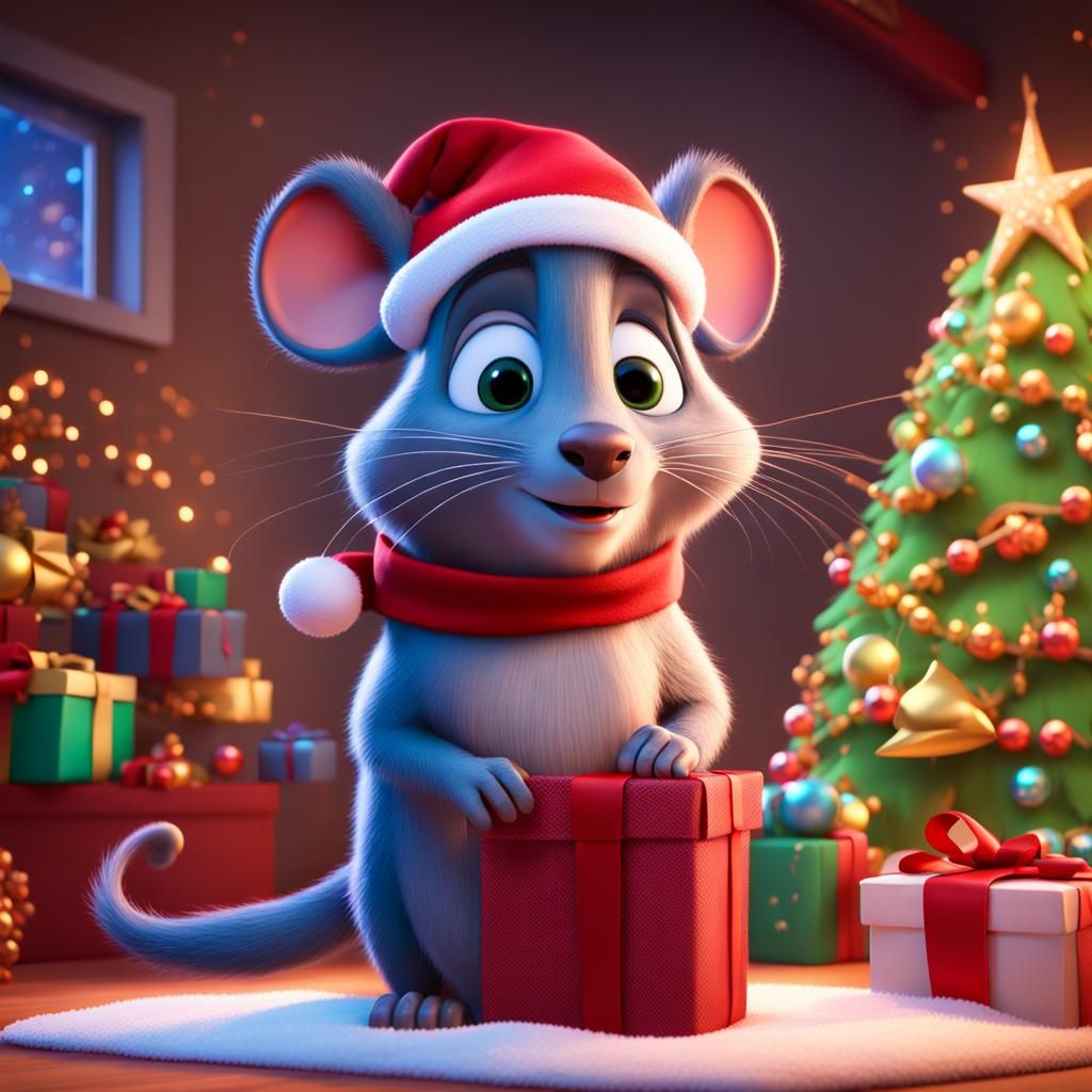 Mouse Excited to Open Christmas Gifts