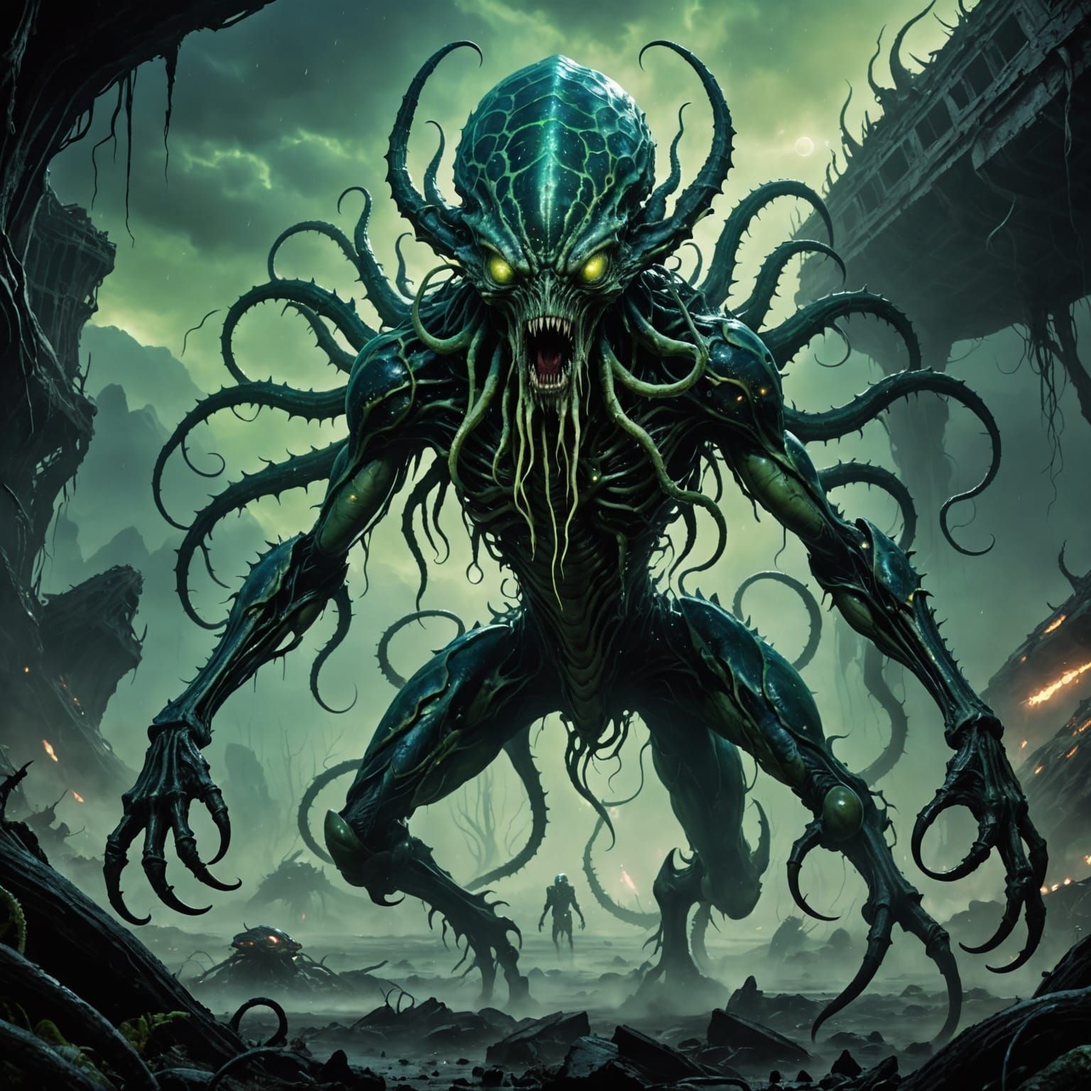 Horrifying Alien Creature in Desolate Landscape