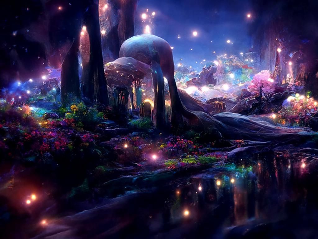 Pastel Alien Landscape with Luminous Stars
