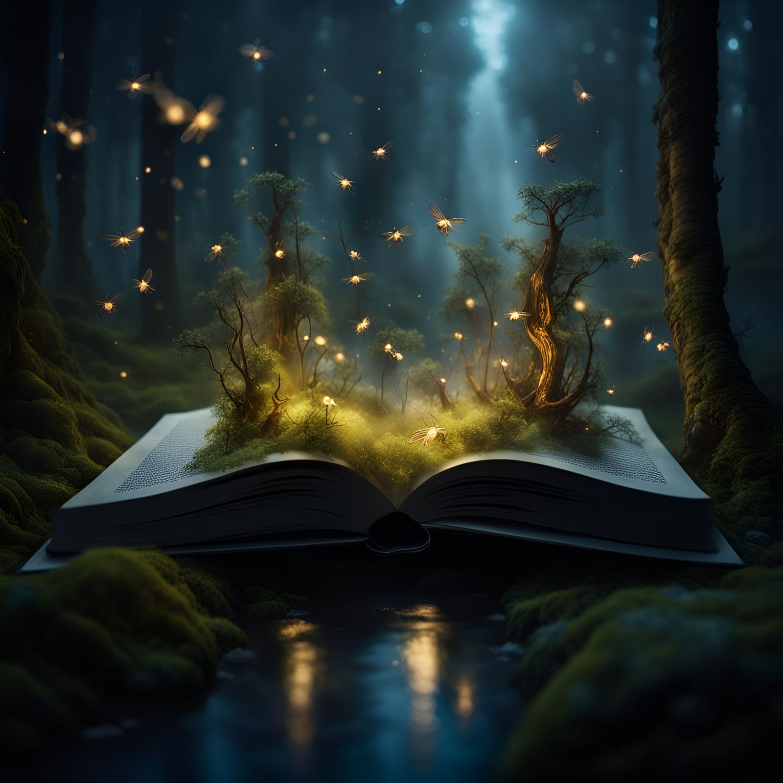 Fireflies Escape from Book in Fantasy Forest