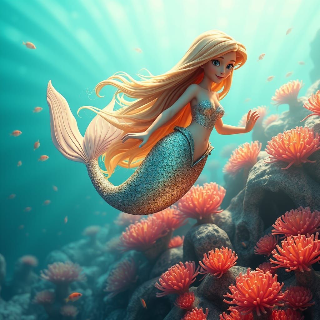 Iridescent Mermaid in Shimmering Oyster Bed