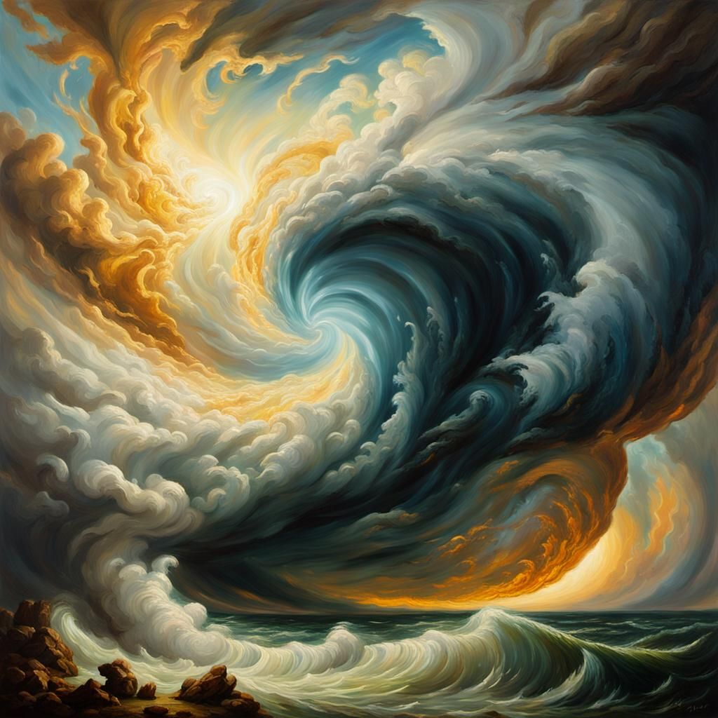 Baroque Oil Painting of a Swirling Hurricane