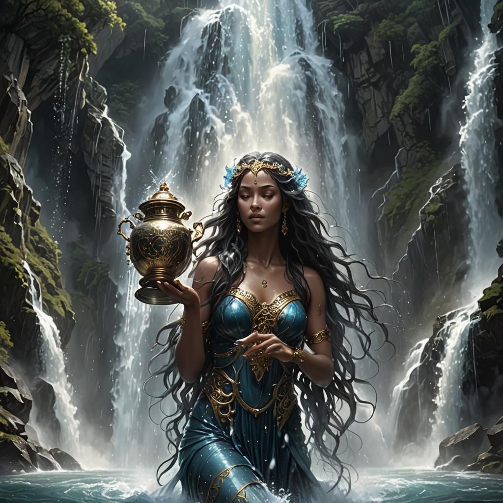 Movie poster of aquarius zodiac sign water godess with a wat...