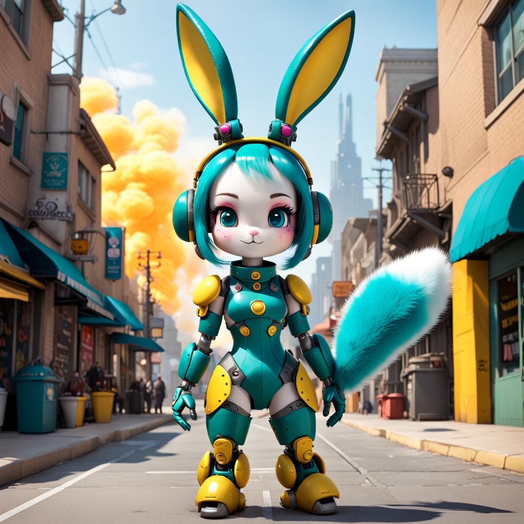 Pyro Character with Bunny Ears in Pixar Style