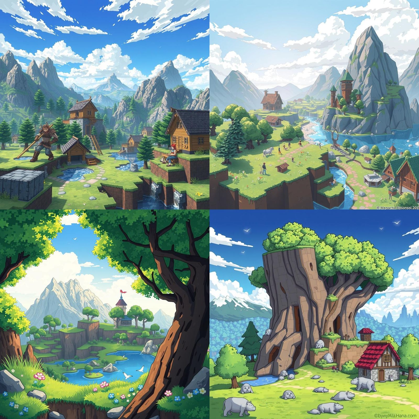 Cartoon Minecraft Landscape in Anime Style