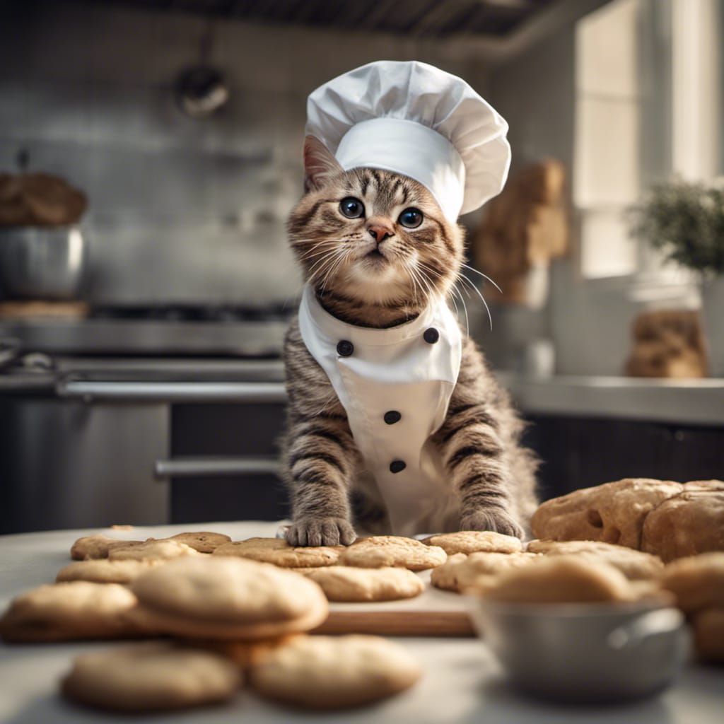 Happy Kitty Chef Making Biscuits in Kitchen