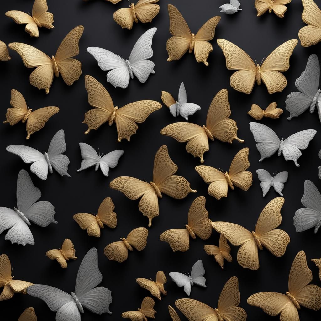 Gold and Silver Butterflies on Onyx Base