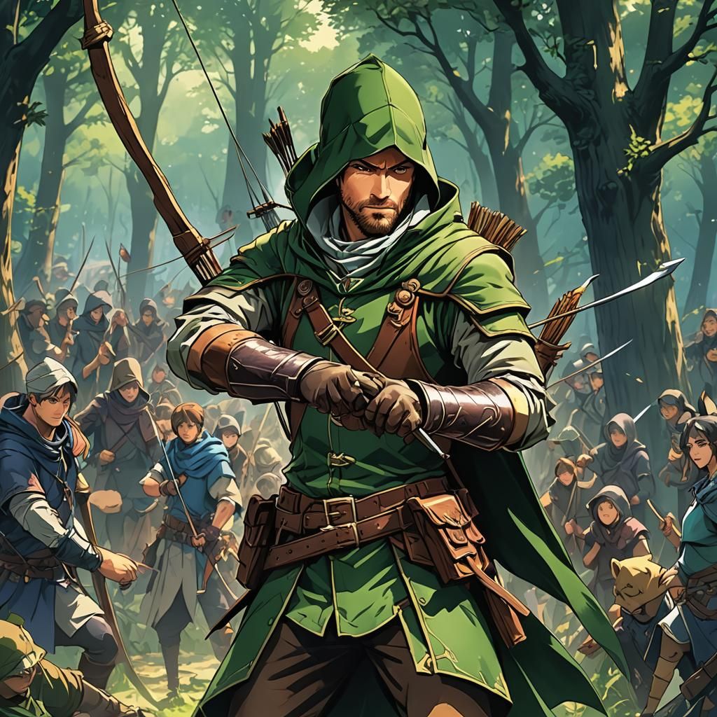 Robin Hood Anime-Style Cel-Shaded Illustration