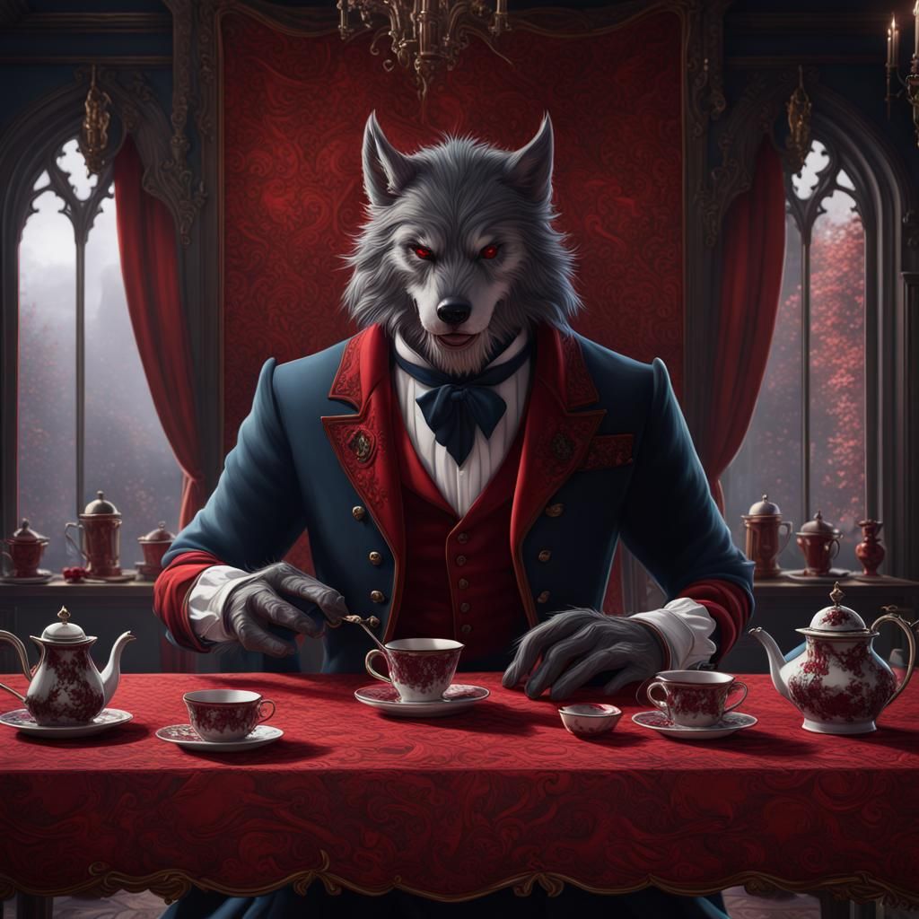 Werewolf Butler Serving Tea in Dark Castle