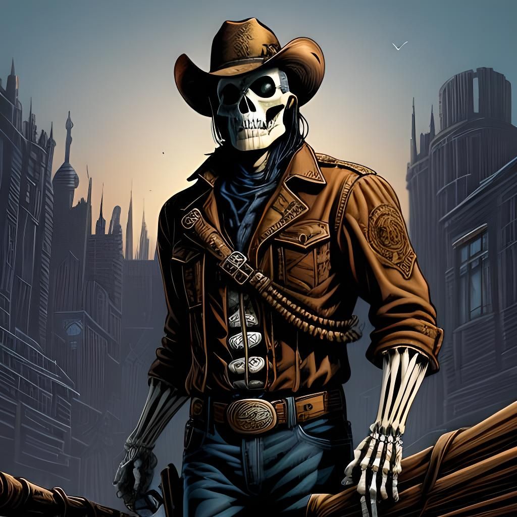 Cowboy Skeleton in Comic Book Art Style