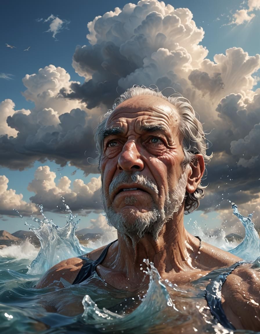 Surreal Waterfall Head: Hyperrealistic Concept Art