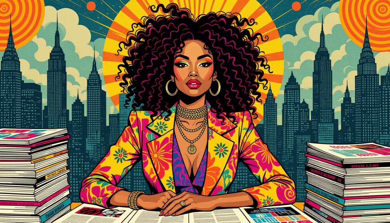 Mystic Woman in Eclectic Style Amidst NYC & Esoteric Symbols