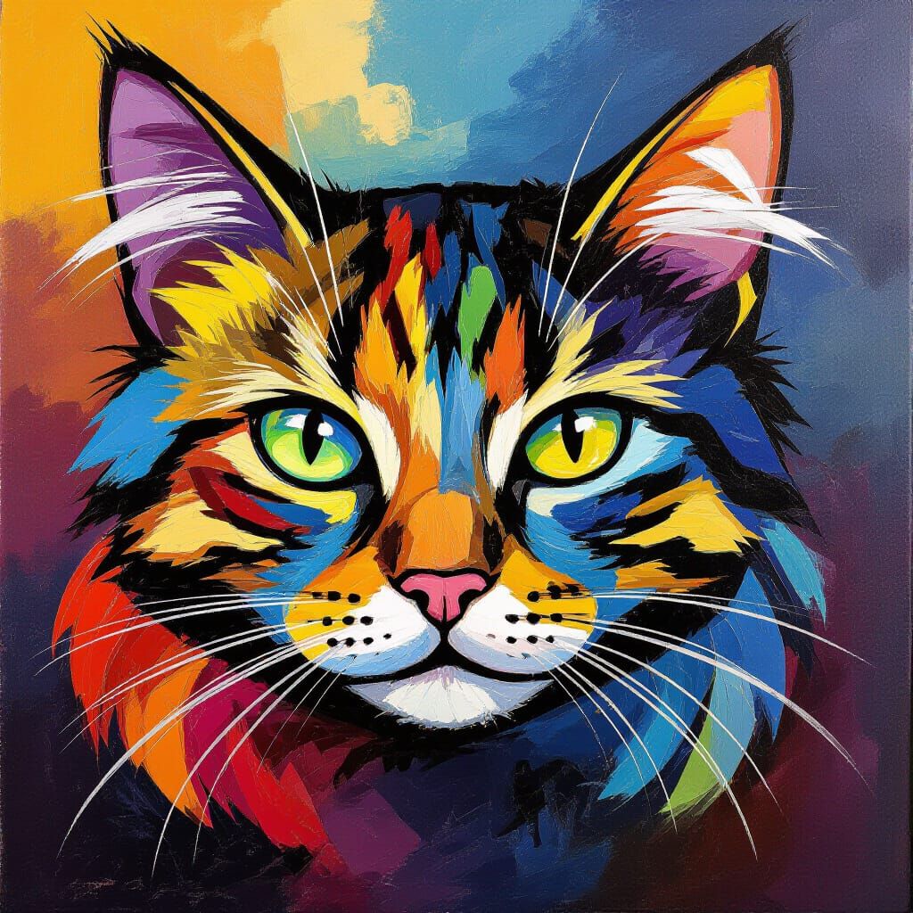 Abstract Expressionist Cat Portrait with Bold Brushstrokes