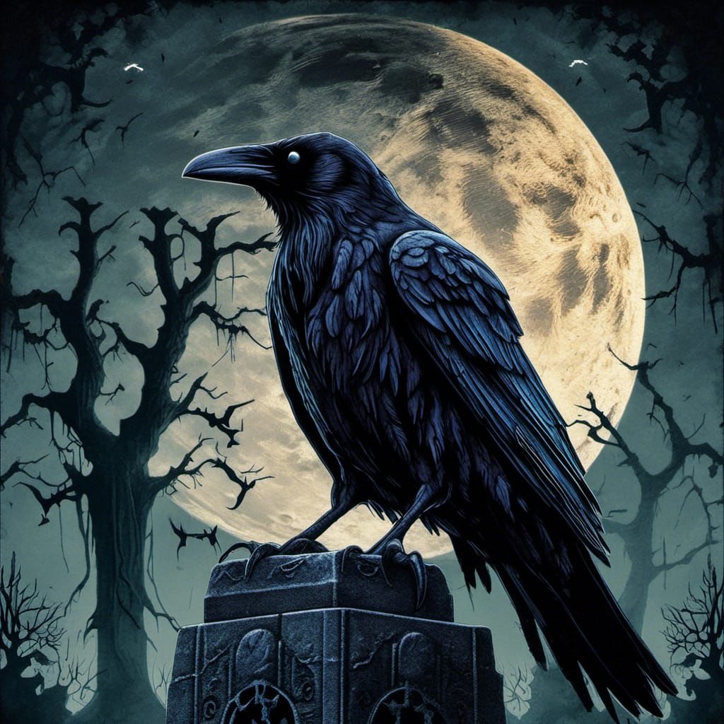 Raven on Tombstone: Macabre Horror Movie Poster