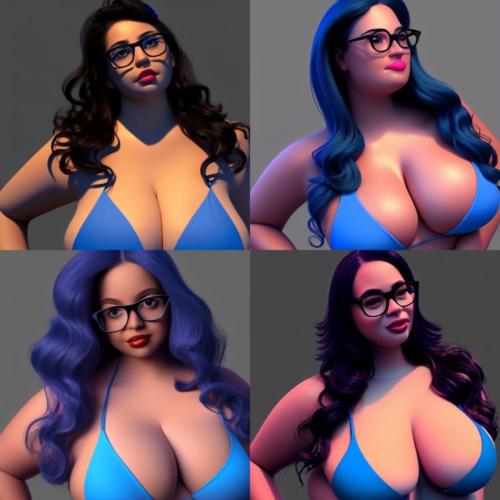 Curvy Model in Blue Bikini as 3D Digital Art