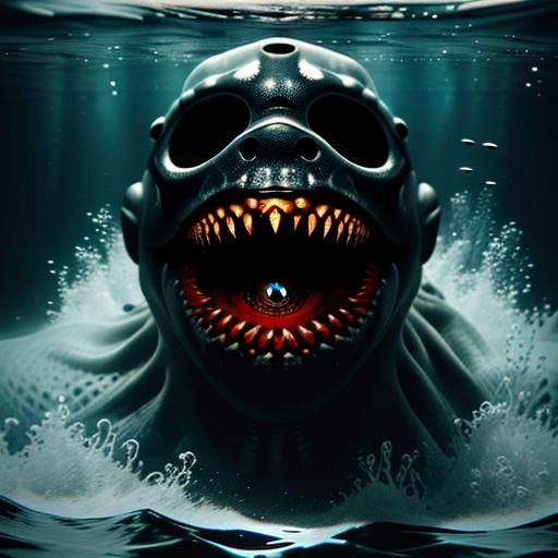 Gigantic Demon Eye Terrifies Diver Underwater: Photorealisti...