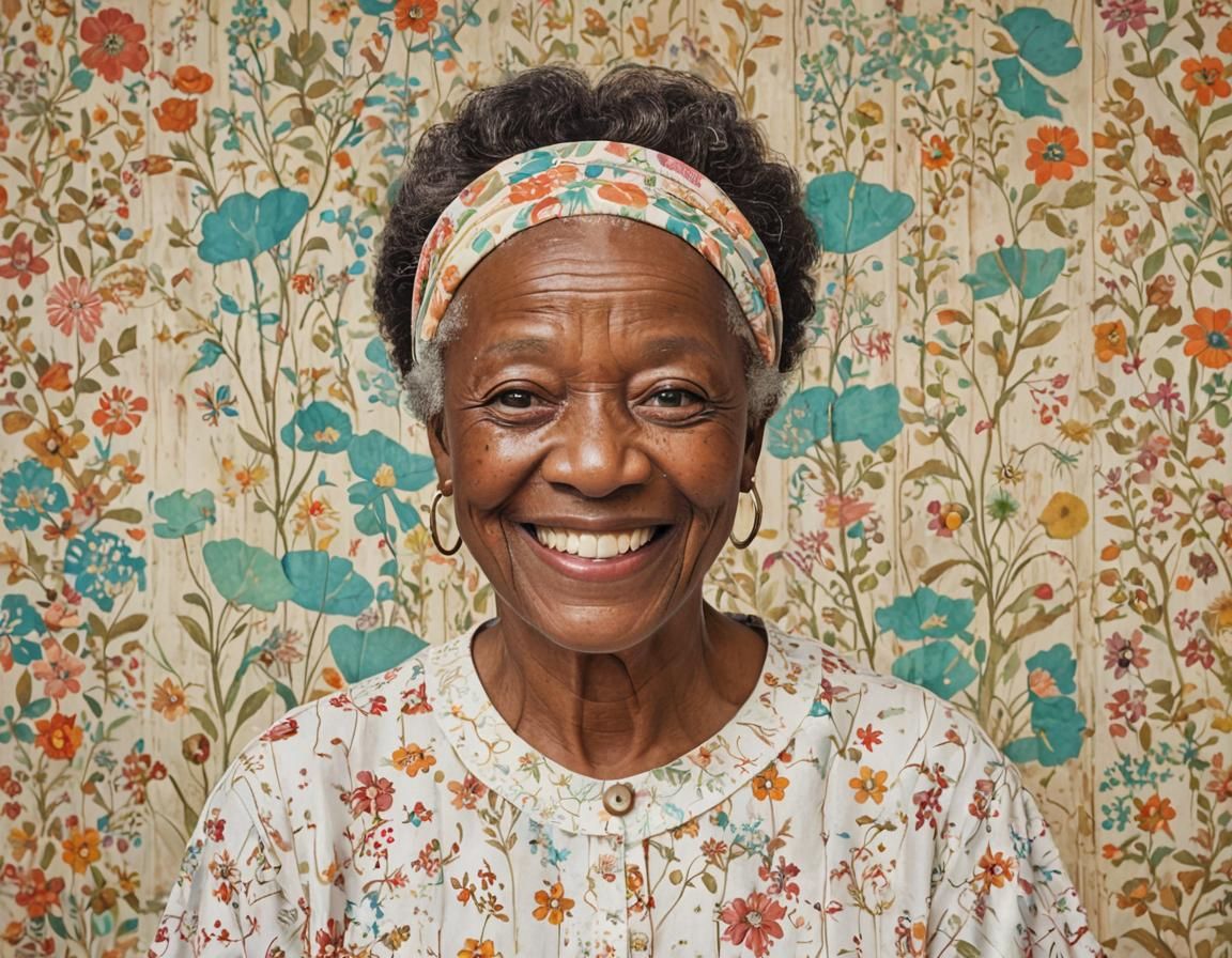 Glitch Art Portrait of Smiling Senior Lady