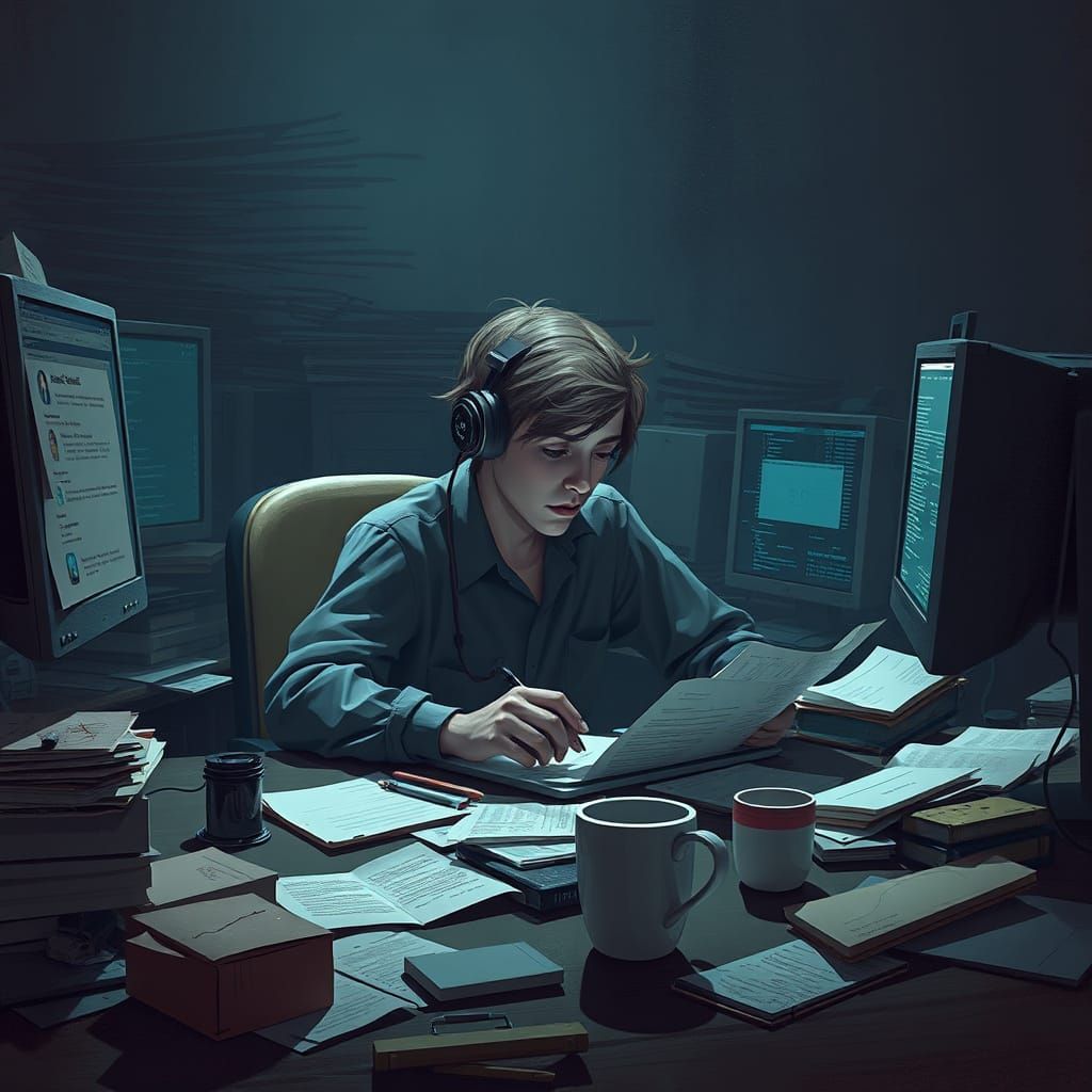 Futuristic Chatbot Scriptwriter in Moody, High-Contrast Atmo...