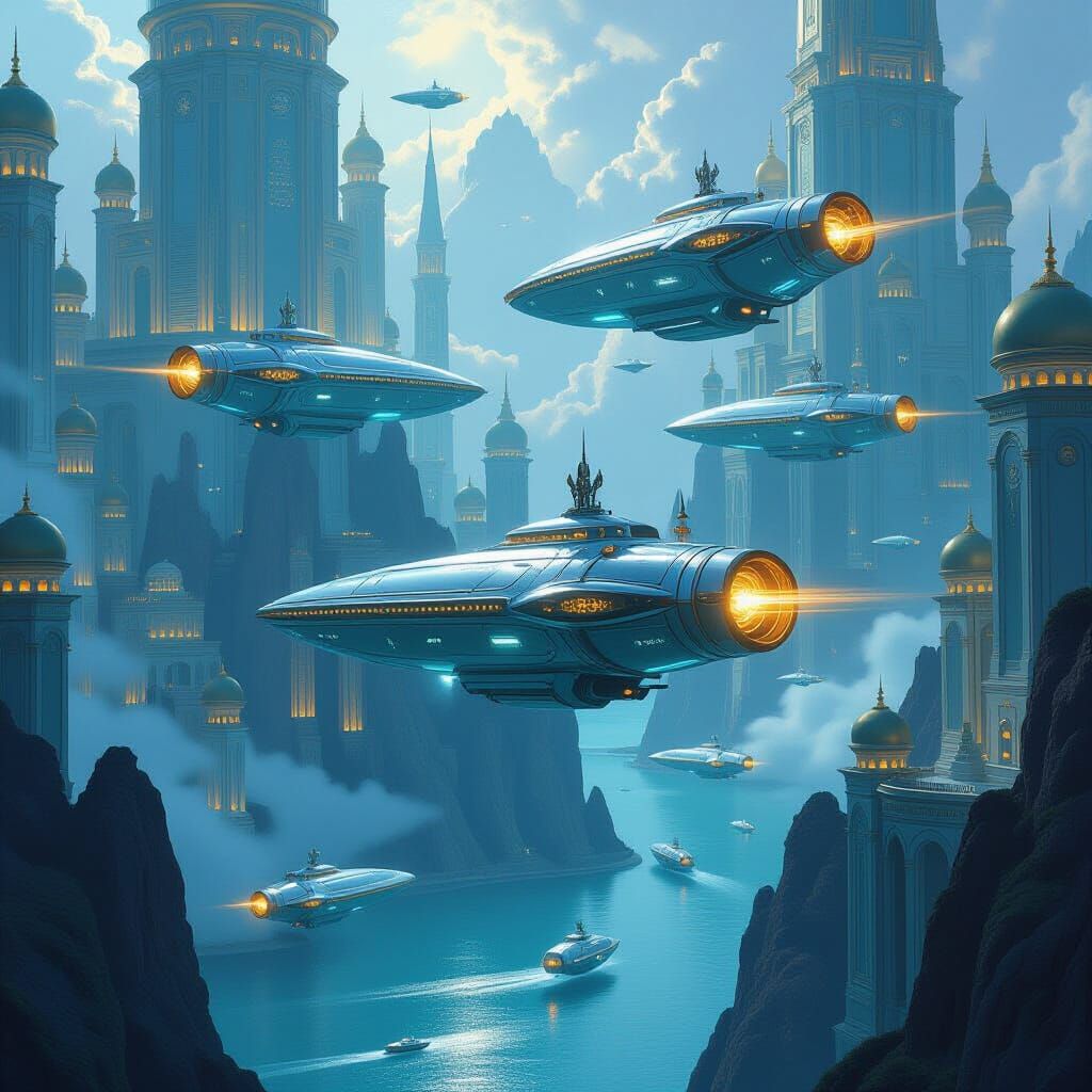 Atlantis Before the Flood with Advanced Flying Ships