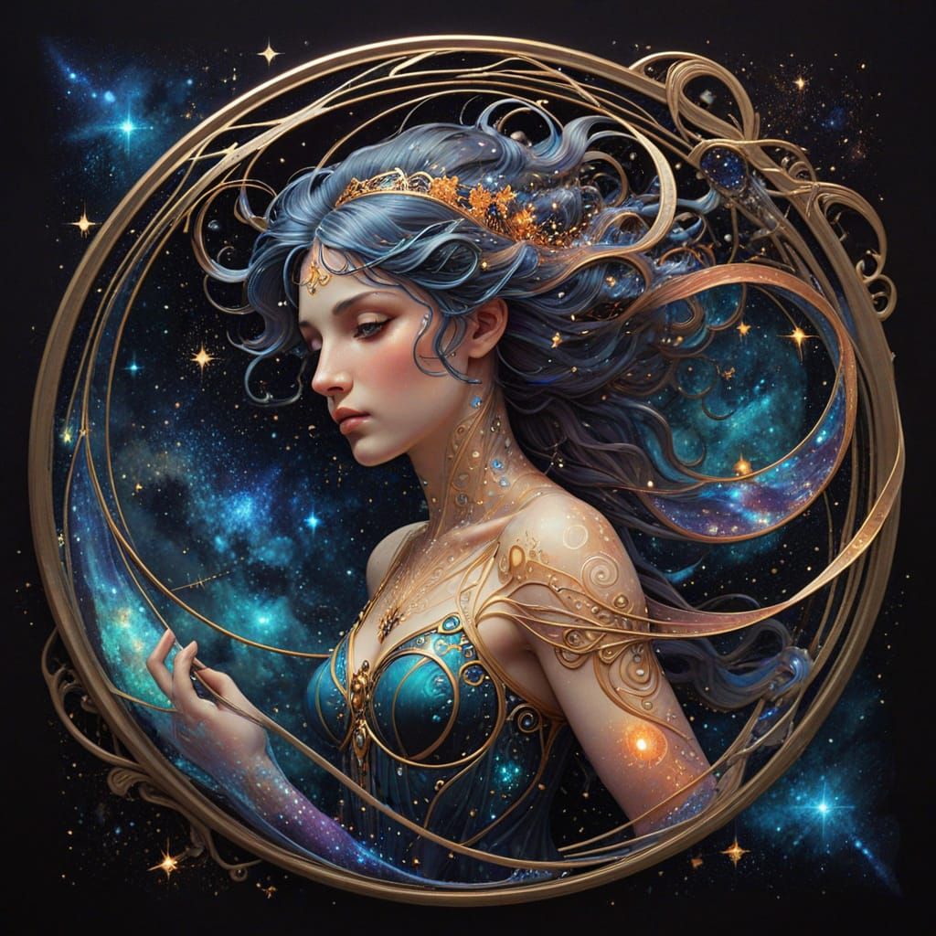 Celestial Cartographer Mapping Stars on Cosmic Loom