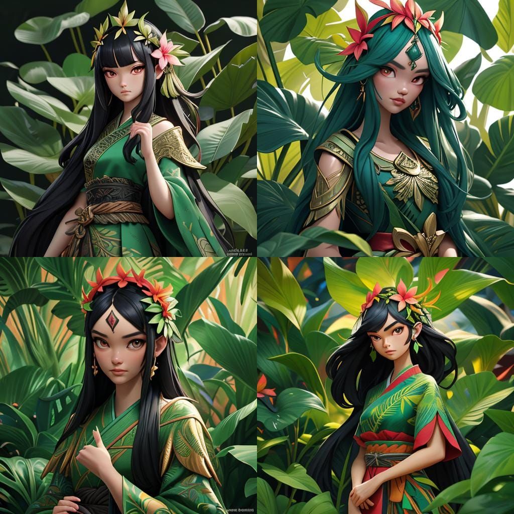 Dreamy Girls with Plumeria Headdress in Fantasy Art